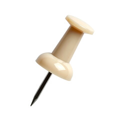A single, beige push pin angled against a black background, showing both head and sharp point