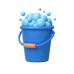 Blue Bucket Full of White Bubbles on a Transparent Background 3d Render
