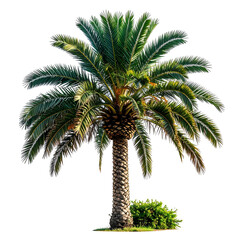 Isolated image of a vibrant palm tree, showcasing lush green fronds and textured trunk