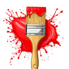 Brush with dripping red paint and splash against a black background