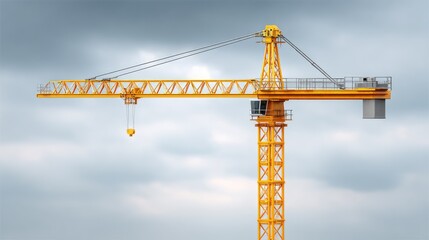 Yellow Construction Crane Against a Dramatic Sky, Symbolizing Urban Development and Modern Engineering in Industrial Landscapes of Construction Sites