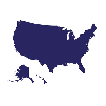 Simplified dark blue silhouette of the united states of america including alaska and hawaii