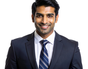  Confident Asian Businessman Smiling Portrait in Formal Suit and Tie, Isolated on Transparent Background 
