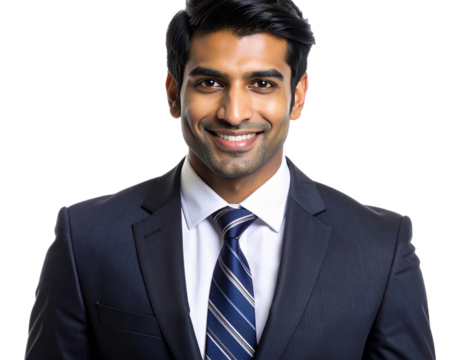  Confident Asian Businessman Smiling Portrait in Formal Suit and Tie, Isolated on Transparent Background 
