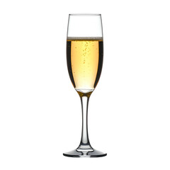 Champagne flute brimming with sparkling beverage, illuminated on a black background