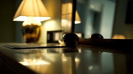 Multiple Table Lamps Lit on a Desk at Night / 夜の机の上で灯る複数のテーブルランプ