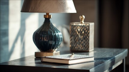 Teal Colored Glass Table Lamp / 青緑色のガラス製テーブルランプ