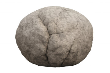 Gray stone boulder with rough texture and cracks, isolated on transparent background, geology and nature concept