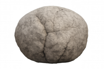 Gray stone boulder with rough texture and cracks, isolated on transparent background, geology and nature concept