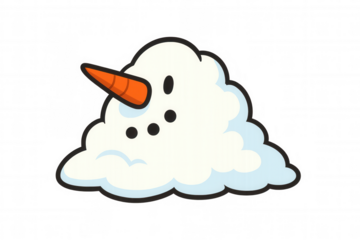 Melted snowman illustration transforming into a puddle, depicting end of winter and warming weather concepts