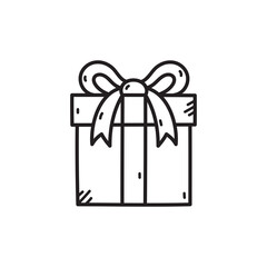 Isolated Gift Box Outline Illustration with Tied Bow on Transparent Background Celebration and Decoration Design Elements Present