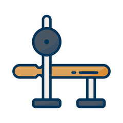 Isolated Exercise Machine Illustration on Transparent Background Featuring Gray Weights on a Tan Bench with Blue Outlines Vector Graphic for Fitness