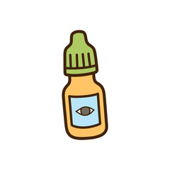 Isolated Eye Drops in Amber Bottle with Green Lid on White Background Medical Themed Doodle Art for Health and Wellness Visuals