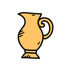 Isolated Illustration of an Orange Pitcher with Black Outlines on Transparent Backdrop for Hanukkah Celebration Still Life