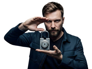Security Man Holding Padlock Safety Concept Cybersecurity Data Encryption