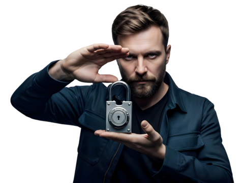 Security Man Holding Padlock Safety Concept Cybersecurity Data Encryption