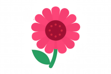 Pink flower drawing with petals and a green stem, a simple nature illustration on transparent background