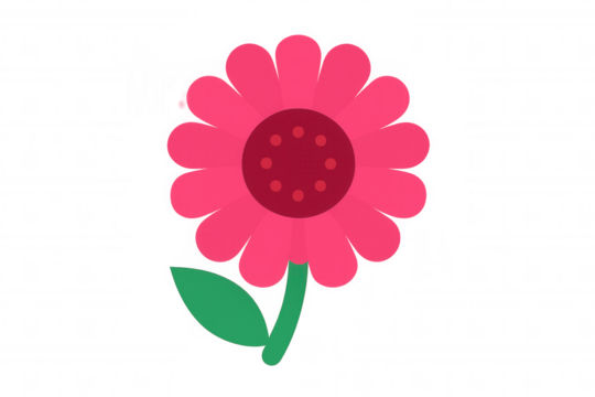 Pink flower drawing with petals and a green stem, a simple nature illustration on transparent background