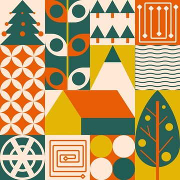 Mid Century Modern Nature Geometric Pattern