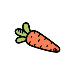 Isolated Orange Carrot with Green Leaves on Transparent Background Simple Vegetable Icon Fresh Produce Healthy Eating Cartoon Style Illustration