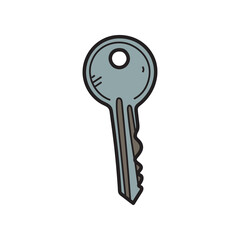 Isolated Key Illustration with Metal Gray Color Scheme on White Background