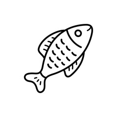 Isolated Line Art Fish Doodle Illustration on Transparent Background