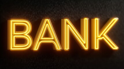 Bank Sign: Illuminated in golden hues, the word BANK shines brightly, a symbol of financial institutions and services, its modern design conveying trust and stability.