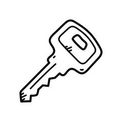 Isolated Line Drawing of Classic Metal Key with Black Outlines on Transparent Background Security and Access