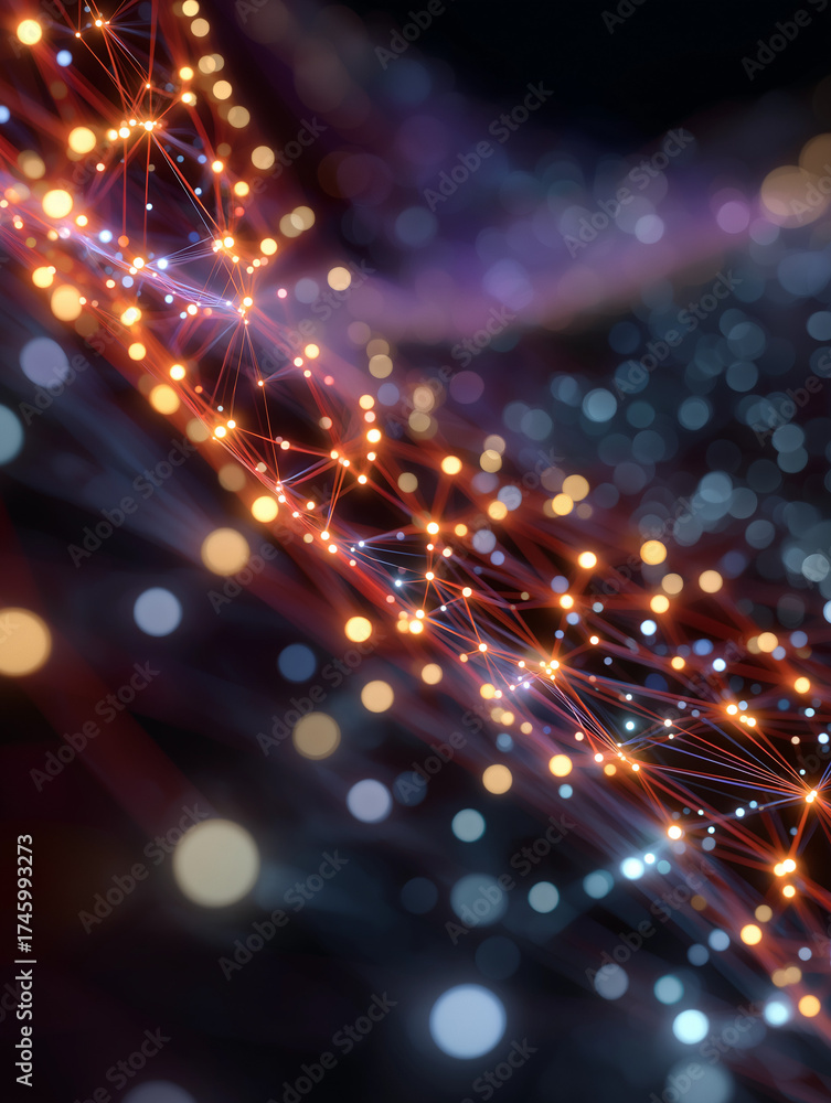 Wall mural digital connections: this captivating abstract showcases interconnected nodes and pathways, glowing 