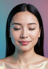 Obraz premium Serene Beauty: A portrait of an woman with eyes closed, radiating calm. This image evokes a sense of tranquility and peacefulness. 