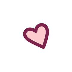Isolated Pink Heart Illustration with Burgundy Outline on Transparent Background