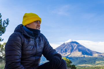 Man hiking popocatepetl volcano in mexico