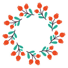 Simple festive round frame with Christmas decor. The simple vector design perfect for Christmas and New Year decorations or holiday greetings.