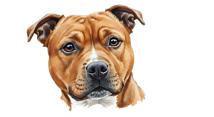 Obraz premium Charming watercolor portrait of a sweet Pitbull dog, perfect for pet lovers and animal-themed projects with its endearing, soulful eyes and warm tones