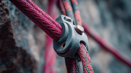 Closeup climbing rope attachment