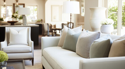 Contemporary living room with clean-lined furniture and neutral tones, soft ambient lighting.