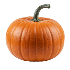 A ripe orange pumpkin with a green stem centered isolated for halloween and harvest celebration isolated on transparent background