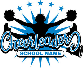 cheerleader design with silhouette of girl doing a toe touch for college, school or league sports