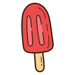 Isolated Red Popsicle with Transparent Background Simple Design Hand Drawn Style Illustration Vector on White Background Food Treat Summer Refreshment Concept