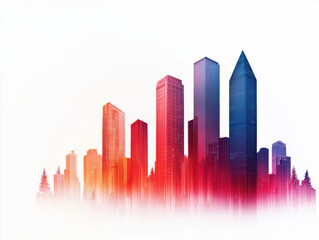 Fototapeta premium Christmas business cityscape double exposure with modern skyscraper and festive winter trees in vibrant abstract urban scene