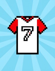 Obraz premium Pixelated white sports jersey with red sleeves and number 7