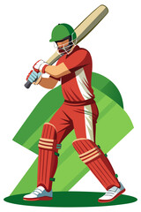Obraz premium Vector illustration of a single professional cricket player in batting action pose holding a cricket bat, symbolizing sportsmanship, strength, and athletic performance