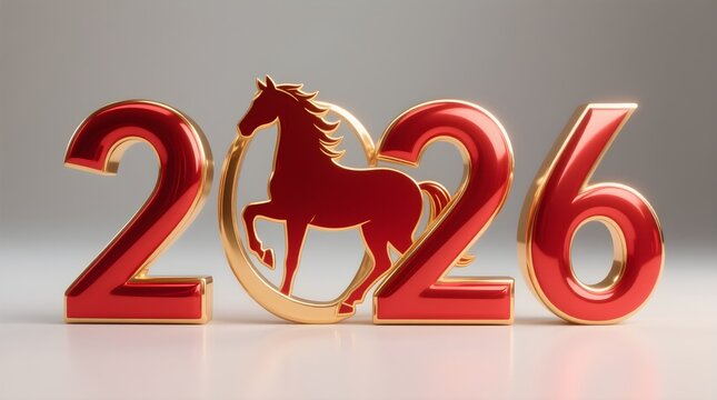 Glossy red gold 2026 numbers with a sleek horse silhouette festive ...
