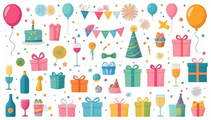 Celebration Delight: An array of festive party elements arranged in a joyous composition