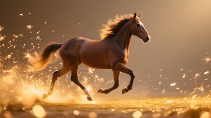 Wild horse running through golden sparks symbol of 2026 Chinese New...