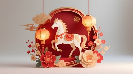 A festive Chinese New Year design showcasing a horse