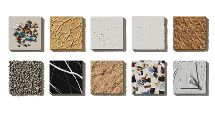 Fototapeta premium Ten rectangular textured samples arranged in two rows on white backdrop