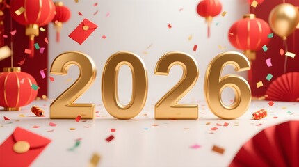 Chinese New Year 2026 celebration decor with gold numerals