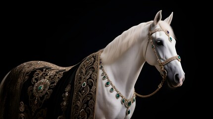 Majestic Horse in Regal Attire with Intricate Embroidery and Jewels...