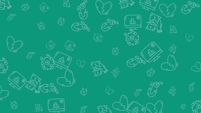 Sketched icons on green background. Great for presentations, websites, banners, social media posts, or educational materials needing creative visuals.